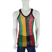 Men's Urban Designer Rasta Lion Black Ribbed String Fishnet Mesh Vest