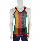 Men's Urban Designer Rasta Lion Red Ribbed String Fishnet Mesh Vest