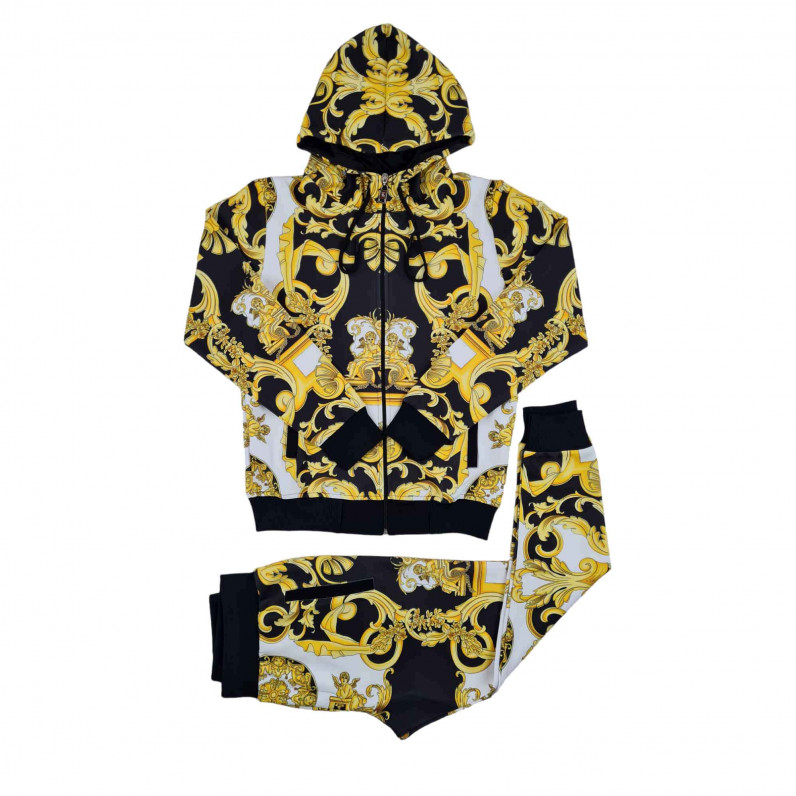 Men's Urban Designer Black Gold Baroque Tracksuit