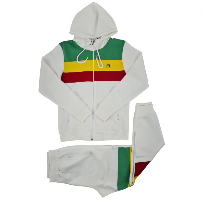 Men's White Urban Designer Rasta Lion Reggae Style Tracksuit