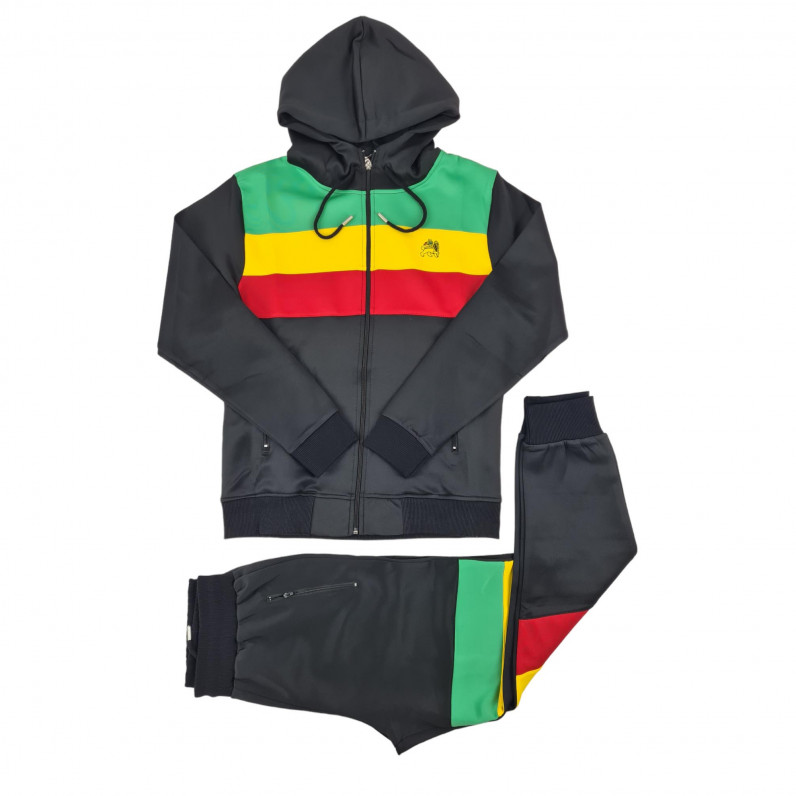 Men's Black Urban Designer Rasta Lion Reggae Style Tracksuit