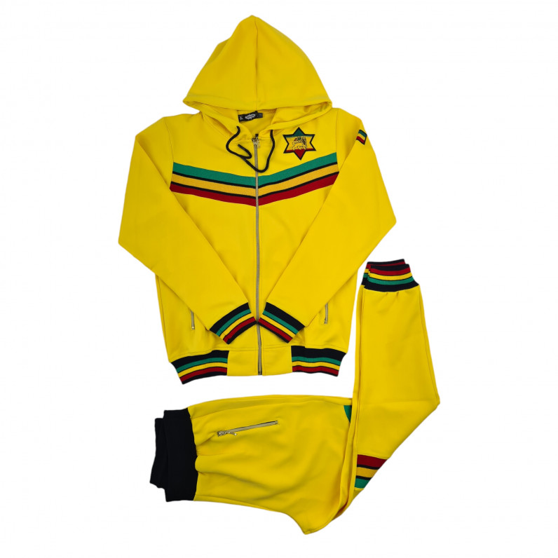 Men's Urban Double Rasta Stripe Lion Yellow Tracksuit